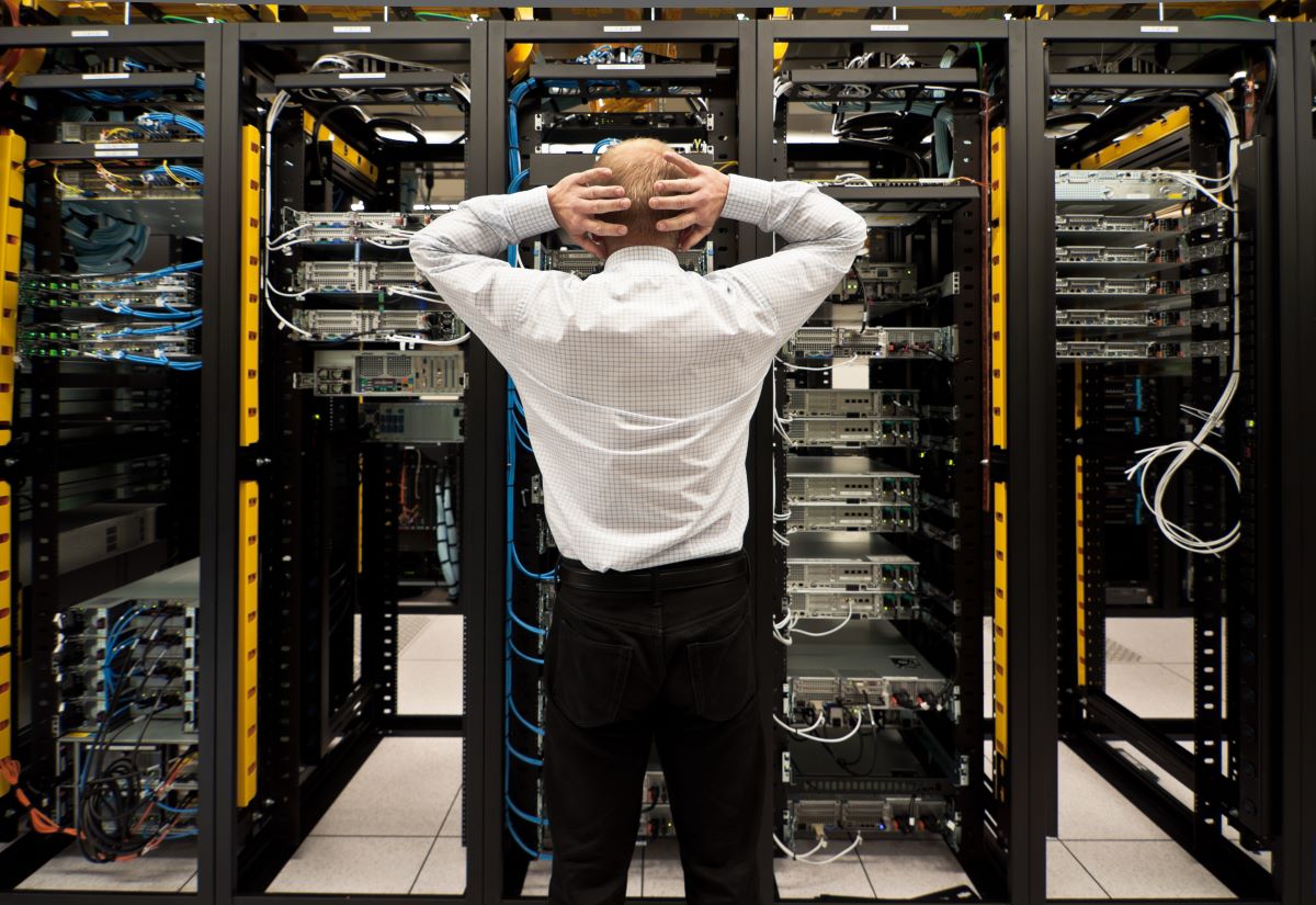 man in server room