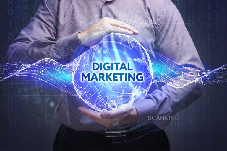 digital marketing being held by businessman